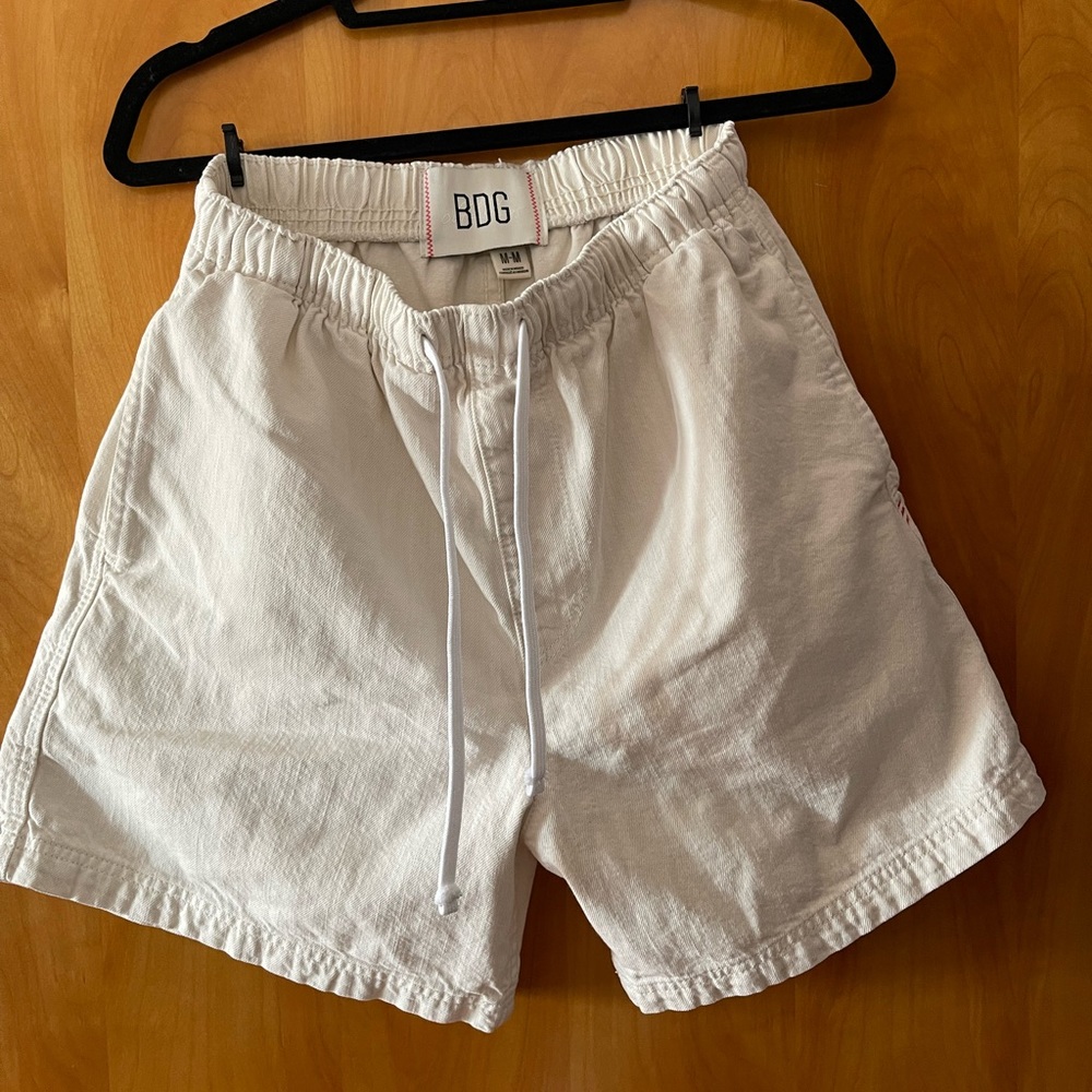 BDG Cream Denim Drawstring Shorts